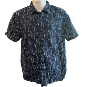 American Eagle Men's Blue Palm Tree Button-Up Casual Short Sleeve Size XL